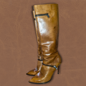 Pair of Europa Art brown leather knee-high boots with zipper details – size 5