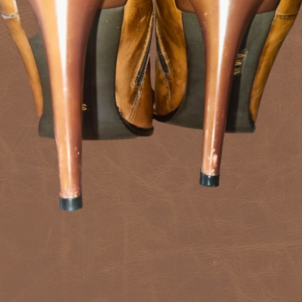 Close-up of brown stiletto heel on Europa Art leather boots
