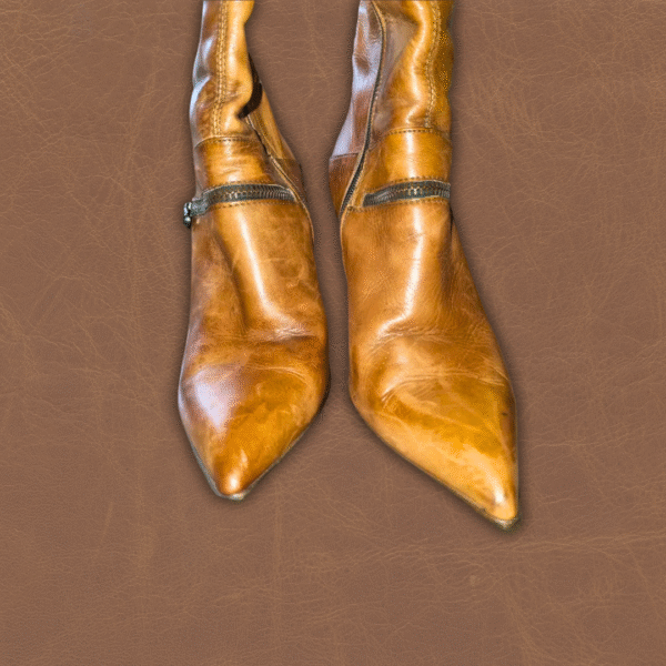 Pointed toe view of brown Europa Art knee-high leather boots