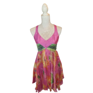 Lipsy London silk dress with colourful floral print and halter neckline – size 8