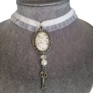 White Velvet Choker Necklace Front View