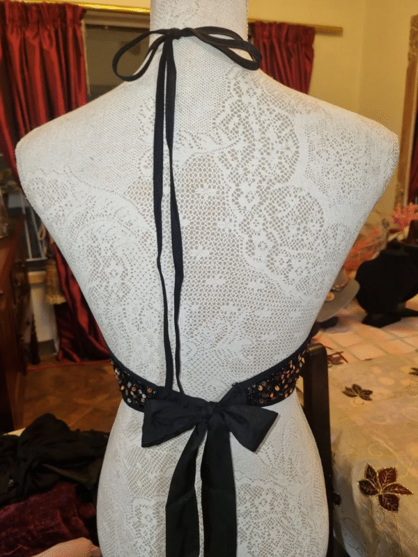 rosegold sequin black halterneck top