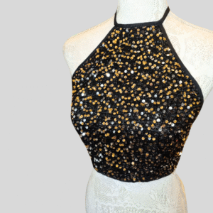 rosegold sequin black halterneck top