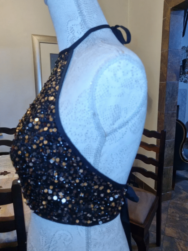 rosegold sequin black halterneck top