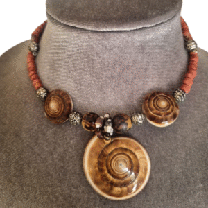 Polished Shells and Terracotta Beads Necklace – Wraparound | Handmade