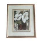 framed floral oil painting 69x79cm white flowers textured canvas in gold frame