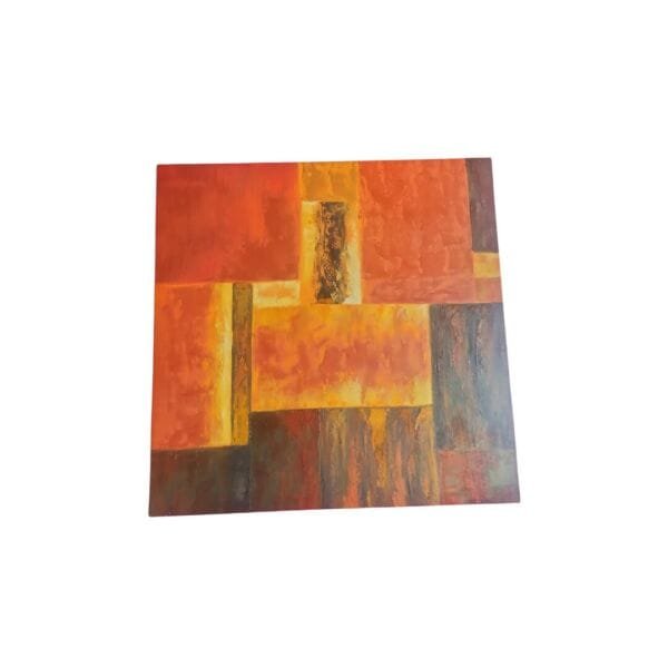 large textured abstract canvas 80x80cm square wall art in red orange yellow blocks