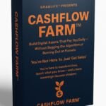 3D-rendered product box for “CASHFLOW FARM™” by GRABLIFE™, featuring a sleek navy design with bold orange text. The box is fully visible from multiple angles and promotes a digital asset creation system for coaches, creators, and entrepreneurs who want to build sovereign income streams without funnels, ads, or tech overwhelm.