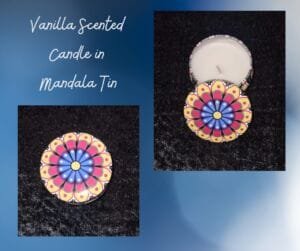 Vanilla Scented Candle in Mandala Tin - Blue, Red and Gold