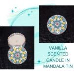 Vanilla Scented Candle in Mandala Tin - Green and Yellow