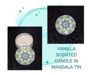 Vanilla Scented Candle in Mandala Tin - Green and Yellow
