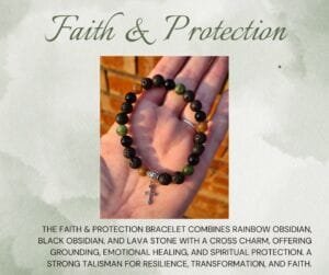 Faith and Protection - Rainbow Obsidian, Black Obsidian and Lava Stone Bracelet