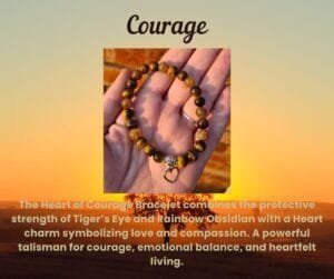 Heart of Courage - Tigers Eye and Rainbow Obsidian Crystal Bracelet