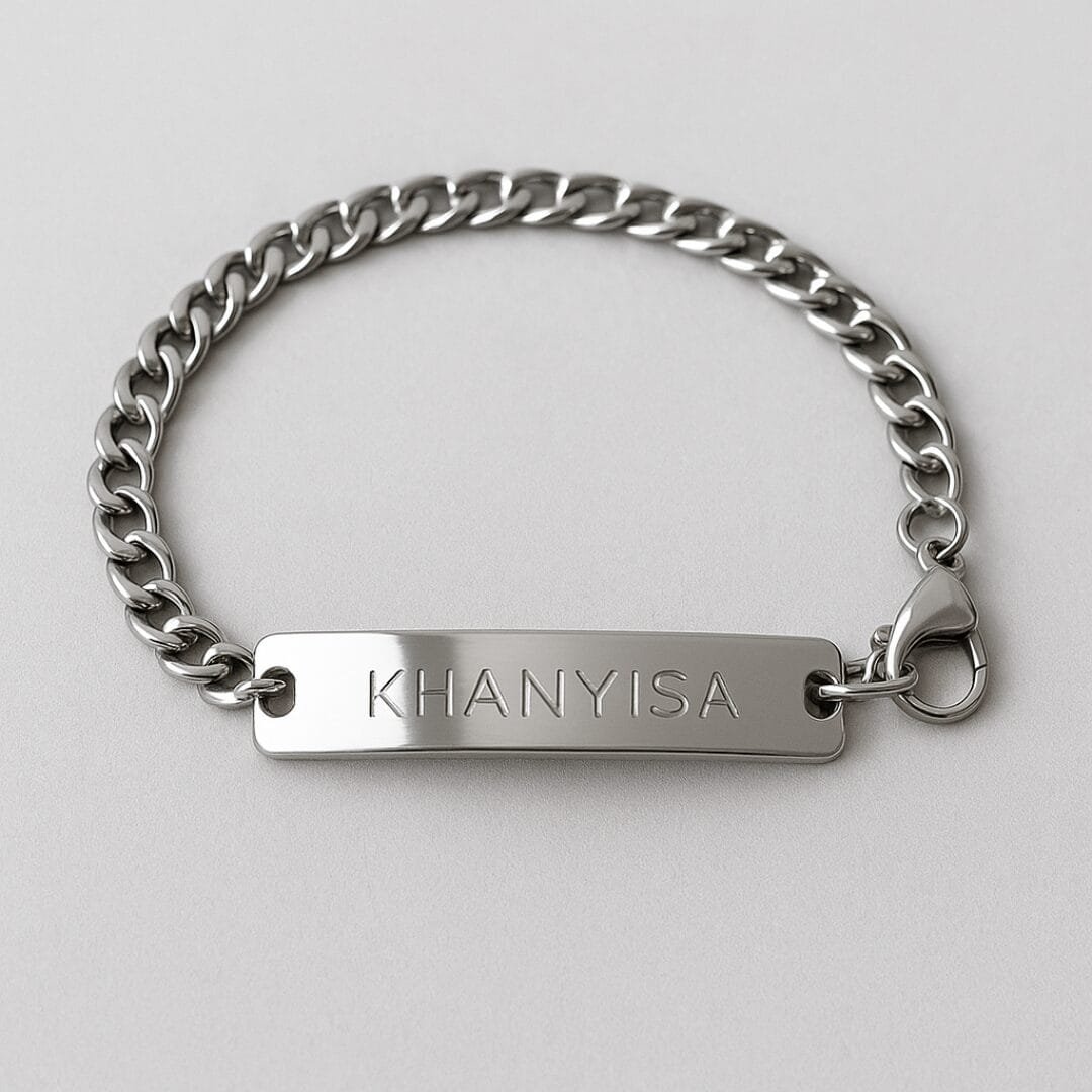 Engraved Stainless Steel ID Bar Bracelet KHANYISA Personalized Gift Engraved Stainless Steel ID Bar Bracelet KHANYISA Personalized Gift